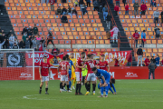 Los jugadores del Nàstic celebrando la victoria contra el Calahorra, el último duelo al Nou Estadi.