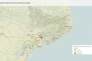 Mapa de distribució a Catalunya dels projectes eòlics en servei.