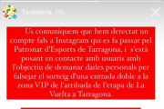 El Ayuntamiento de Tarragona alerta de un intento de fraude en Instagram