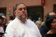 El presidente de ERC, Oriol Junqueras, durante el acto internacional sobre la autodeterminación organizado por el grupo ALE del Parlamento Europeo.