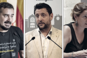 El portaveu d'ECP, Jordi Collado, l'alcalde, Rubén Viñuales, i la portaveu d'Esquerra, Maria Roig.