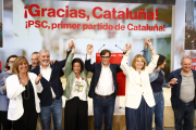 El candidat a la presidència Salvador Illa, celebrant els resultats a la seu del PSC.