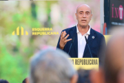 El número 2 d'ERC a les eleccions europees, Tomàs Molina, durant el seu parlament a Gandesa.