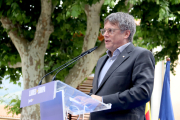 L'expresident Carles Puigdemont en l'acte de final de campanya de Junts per a les eleccions europees.