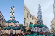 La prova del 3d10fm dels Castellers de Vilafranca a la Diada de Cal Figarot. I Imatge d'un 3 de 9 amb folre a l'Arboç.