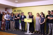 Dirigents d'ERC en una roda de premsa per anunciar un preacord amb el PSC per a la investidura de Salvador Illa.