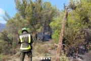 Un agent rural treballa durant l'incendi de Porrera.