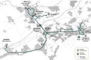 Plànol de l’itinerari del TramCamp que unirà els municipis de Reus, Vila-seca, Salou, Cambrils i Tarragona.