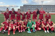 Les jugadores del Nàstic Femení després de la darrera victòria a la Ciutat Esportiva.
