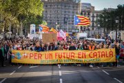 Imatge d'arxiu de la capçalera de la manifestació en defensa del català a Barcelona organitzada per Sant Jordi per la Llengua