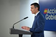 Imatge d'arxiu del president espanyol, Pedro Sánchez, duran una compareixença a la Moncloa