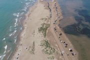 Vista aèria de la platja del Trabucador abans de la regulacions d'aparcament.