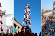 D’esquerra a dreta: 2de8sf carregat de la Joves, 5d9f de la Colla Vella i 5d9f dels Castellers de Vilafranca a la Bisbal del Penedès.