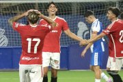 Marc Montalvo celebrant el gol contra l'Espanyol B.