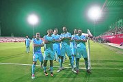 El davanter estrella de l’Ibiza Bebé (el segon per la dreta) celebrant un gol aquesta temporada.