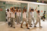 Activistes de la Flotilla arribant a l'aeroport del Prat.