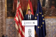 El president de la Generalitat Valenciana, Carlos Mazón, en la declaració institucional pel primer aniversari de la tragèdia de la dana.
