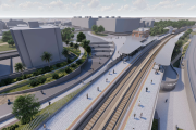 Imatge digital de la nova estació de tren d’Adif a Vila-seca, amb detalls del futur traçat ferroviàri i del tramvia
