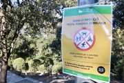 Cartell sobre les restriccions per evitar la propagació de la pesta porcina africana, exposats al centre d’informació del Parc Natural de la Serra de Collserola.