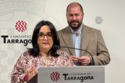 La consellera Gemma Fusté amb el portaveu d'ERC, Xavi Puig.