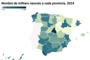 Mapa amb el nombre de militars nascuts a cada província el 2024