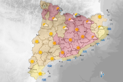 Mapa de Cataluña con las alertas por fuerte viento.