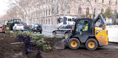 Els serveis municipals han retirat l'hort urbà de Revolta Pagesa al mig de la Gran Via de Barcelona