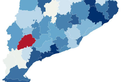 Mapa amb el creixement poblacional per comarca a Catalunya entre el 2022 i el 2023, segons el Padró Municipal d'Habitants.