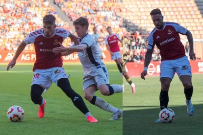 El davanter del Nàstic, Álex Jiménez, durant el duel del diumenge contra l’Osasuna Promesas.