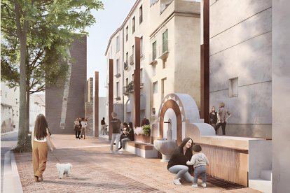 Imatge virtual de quin serà l'aspecte de l'entorn de la Font de Sant Sebastià de Valls després de l'actuació a la muralla.