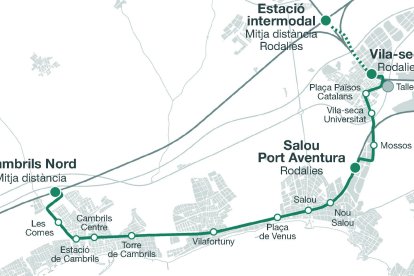 Trayecto y paradas de la primera fase del TramCamp.
