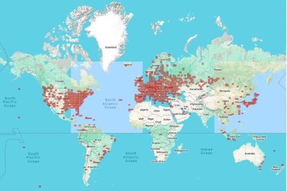 Mapa amb les estacions on ha arribat el senyal emès des del territori.