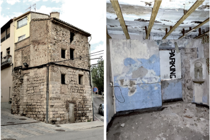 A l’esquerra, la façana de la Torre del Portal dels Ferrers. A la dreta, l’interior d’una de les habitacions de l’espai històric falsetà