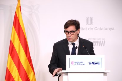 El president de la Generalitat, Salvador Illa, en roda de premsa.