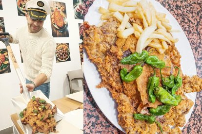 Los camareros de este restaurante sirven el cachopo con una pala.