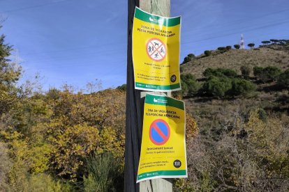 Uns cartells avisen que el parc de Collserola és una zona de vigilància per la pesta porcina africana