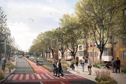 Imatge virtual de com s’espera que quedi el carrer d’Astorga, una vegada acabi la seva conversió en eix cívic.