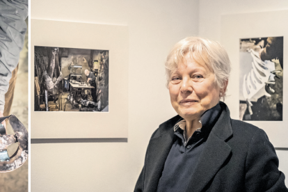 A l’esquerra, una de les fotografies que es mostren a l’exposició. Al costat, Nani Nolla, aquest dimecres, a la Sala Kies del Castell.
