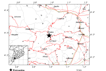 Localització provisional de l'epicentre del terratrèmol efectuada amb els enregistraments.