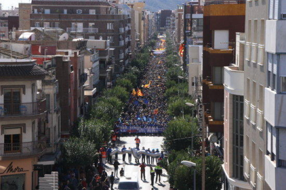 Manifestació contra el pla de conca de l'Ebre pels carrers d'Amposta el passat mes de febrer.