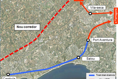 Propuesta de trazado del tranvía entre Cambrils y Tarragona.
