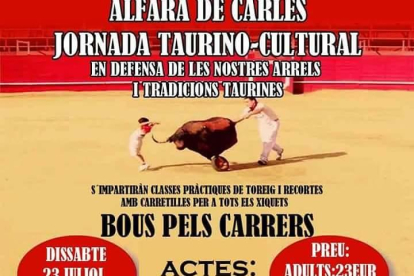 El cartel que anuncia la jornada taurina en Alfara de Carles.