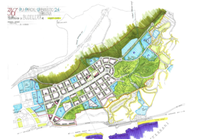 Plànol del projecte del PP24 que marca les zones verdes previstes al nou barri.