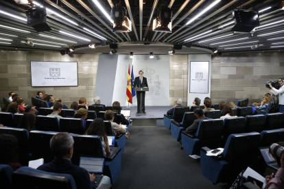 Imagen de archivo de Mariano Rajoy en una rueda de prensa en La Moncloa.