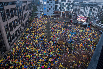 Imatge aèria d'un moment de la manifestació a Brussel·les.