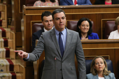 El presidente del gobierno español, Pedro Sánchez, a la sesión de control en el Congreso.