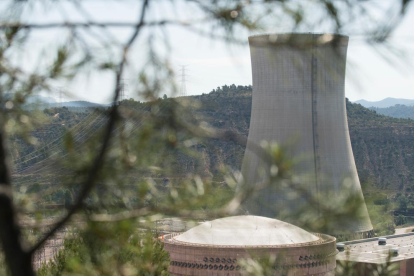 Plano general de la chimenea y las instalaciones de la nuclear de Ascó.