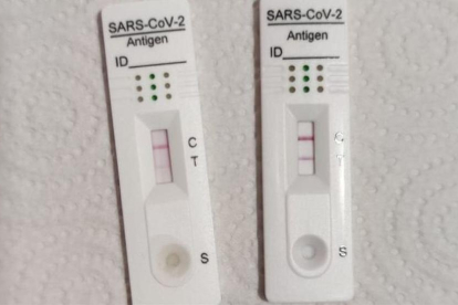 Imagen de archivo de dos test|tiesto de antígenos.