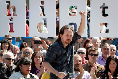 El líder de Podemos, Pablo Iglesias, en un acte electoral a Navarra.