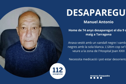 Imatge de l'home de 74 anys desaparegut a Tarragona.